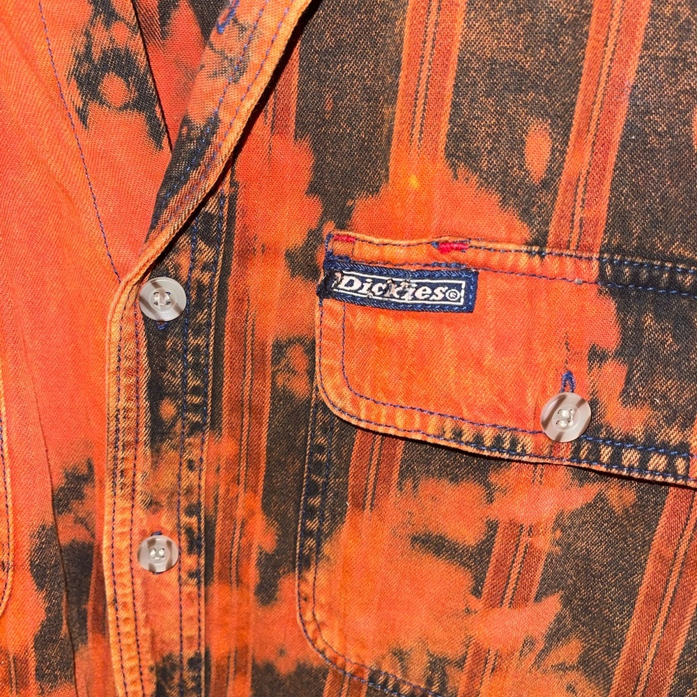 Vintage Dickies Tie Dye Ombré Orange, Blue and Black Long Sleeve Button-Up Shirt